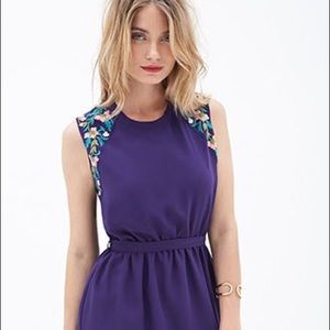 F21 Purple Embroidered Flower Dress - XS